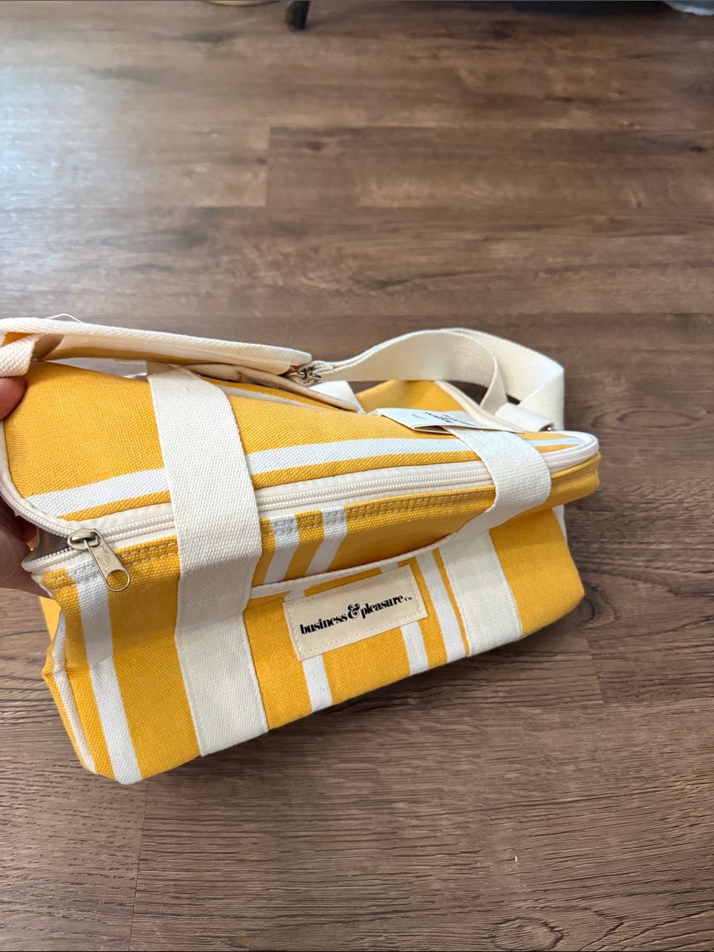 Business & Pleasure Yellow Canvas Stripe Lunch Bag NWT